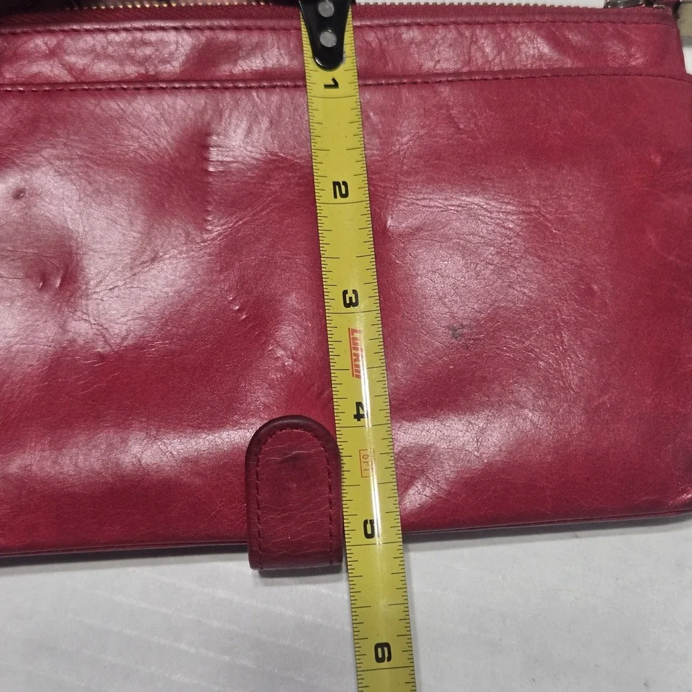 HOBO Black Wristlet Wallet Purse In Polished Leather Zip